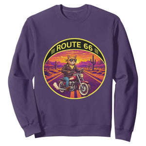 Route Highway 66 Motorcycle Cat Sweatshirt Open Road Adventure Neon TS12 Purple Print Your Wear