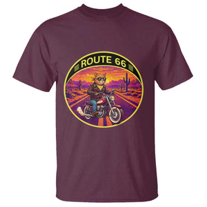 Route Highway 66 Motorcycle Cat T Shirt Open Road Adventure Neon TS12 Maroon Print Your Wear