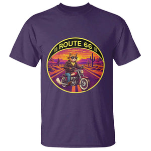Route Highway 66 Motorcycle Cat T Shirt Open Road Adventure Neon TS12 Purple Print Your Wear