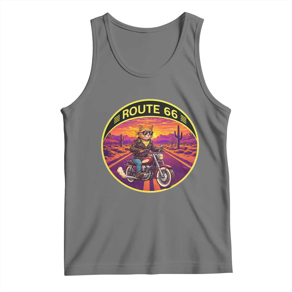 Route Highway 66 Motorcycle Cat Tank Top Open Road Adventure Neon TS12 Black Heather Print Your Wear