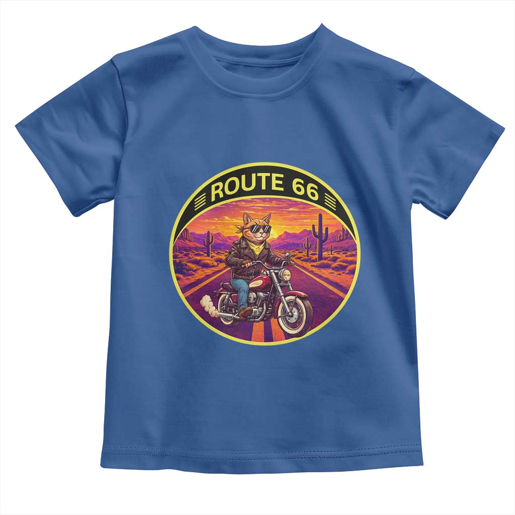 Route Highway 66 Motorcycle Cat Toddler T Shirt Open Road Adventure Neon TS12 Royal Blue Print Your Wear