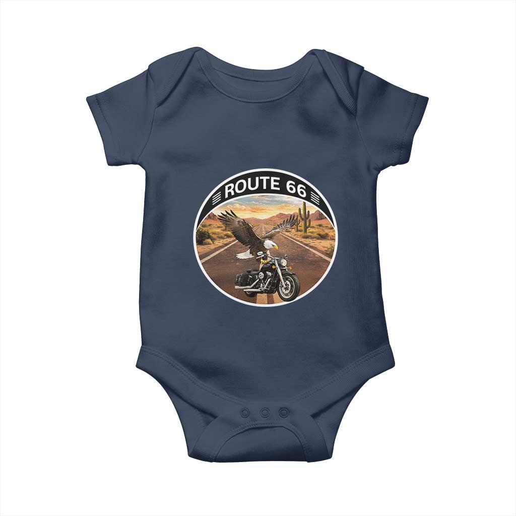 Route Highway 66 Motorcycle Eagle Baby Onesie Americana Adventure TS12 Navy Print Your Wear