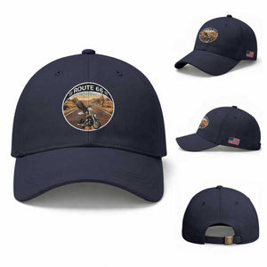 Route Highway 66 Motorcycle Eagle Baseball Cap Americana Adventure TS12 Baseball Cap Universal Fit Navy Print Your Wear