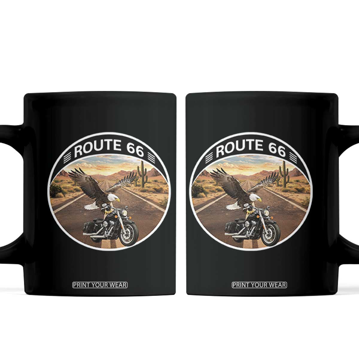 Route Highway 66 Motorcycle Eagle Coffee Mug Americana Adventure TS12 Black Print Your Wear