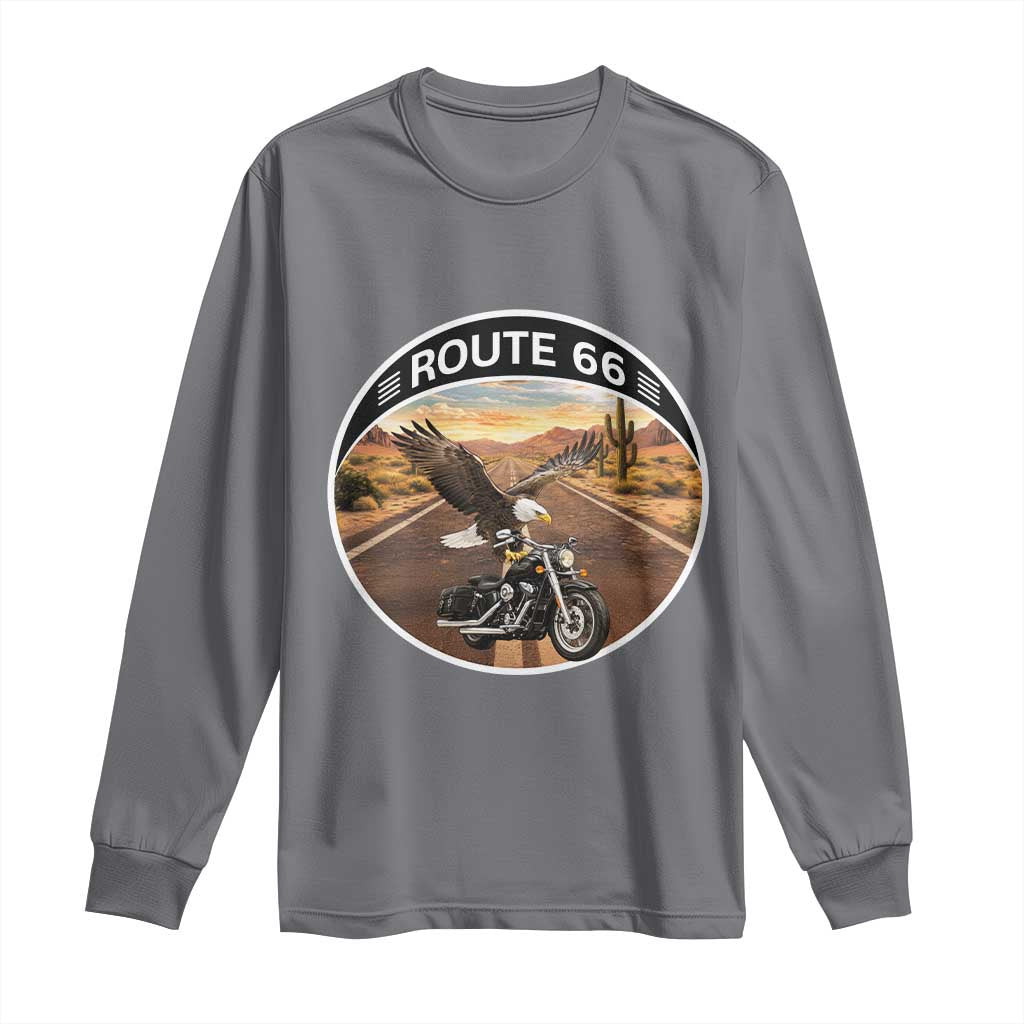 Route Highway 66 Motorcycle Eagle Long Sleeve Shirt Americana Adventure TS12 Charcoal Print Your Wear
