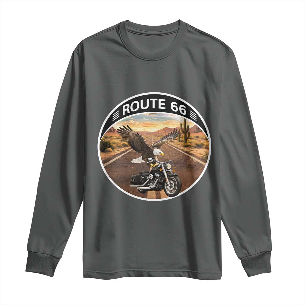 Route Highway 66 Motorcycle Eagle Long Sleeve Shirt Americana Adventure TS12 Dark Heather Print Your Wear