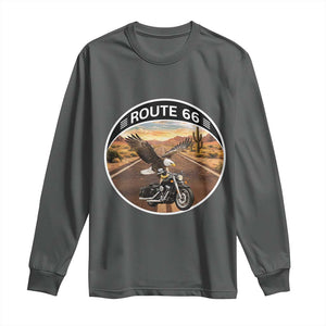 Route Highway 66 Motorcycle Eagle Long Sleeve Shirt Americana Adventure TS12 Dark Heather Print Your Wear