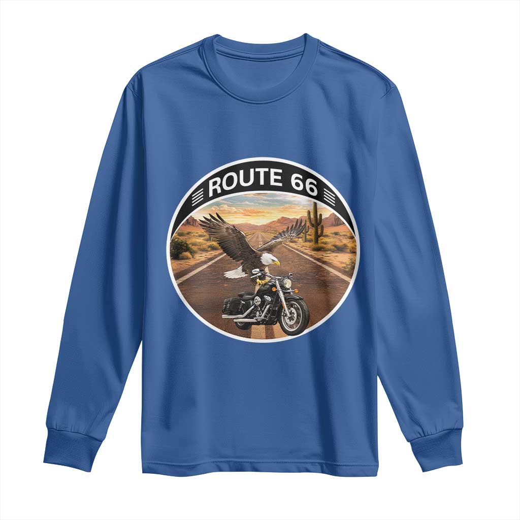 Route Highway 66 Motorcycle Eagle Long Sleeve Shirt Americana Adventure TS12 Royal Blue Print Your Wear