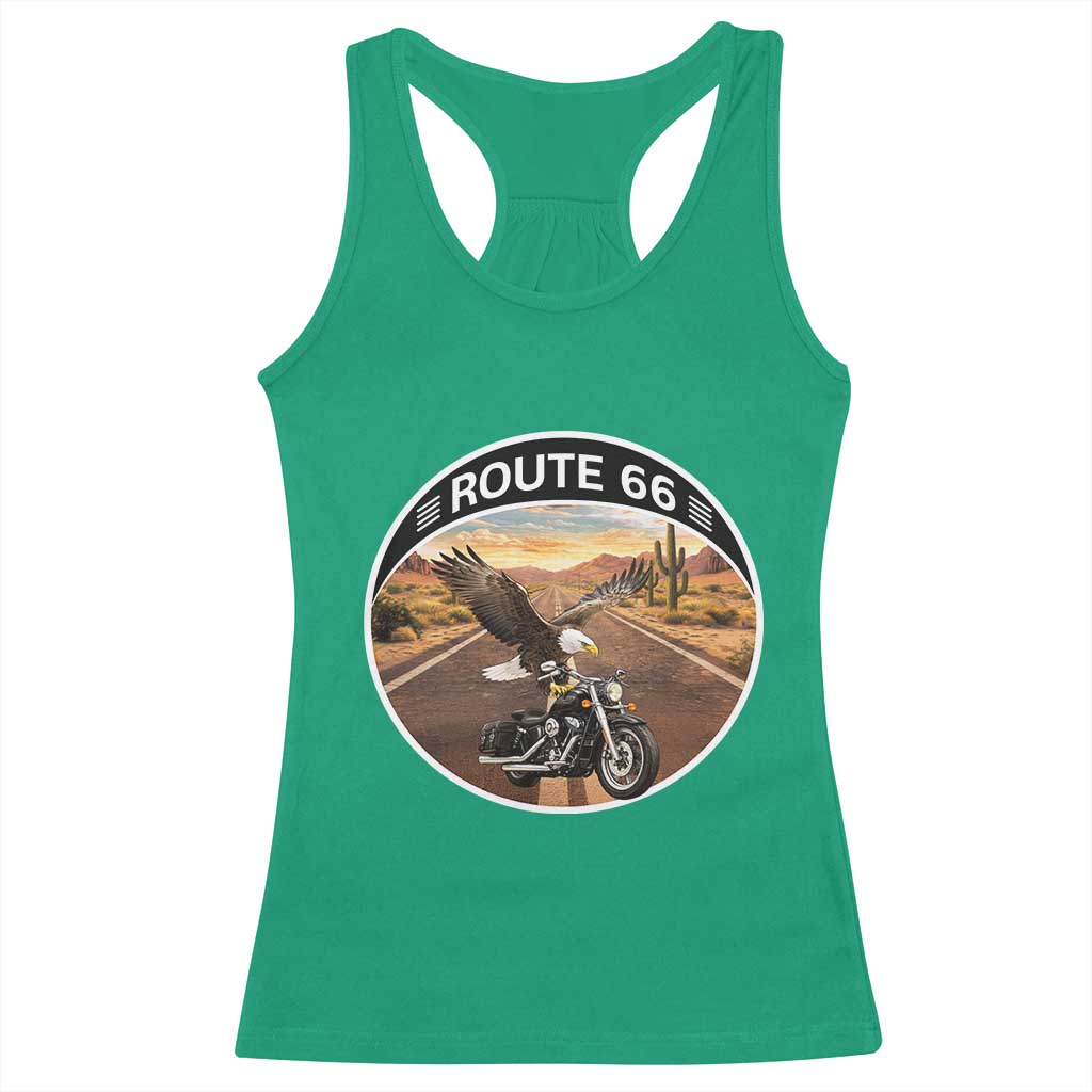 Route Highway 66 Motorcycle Eagle Racerback Tank Top Americana Adventure TS12 Irish Green Print Your Wear
