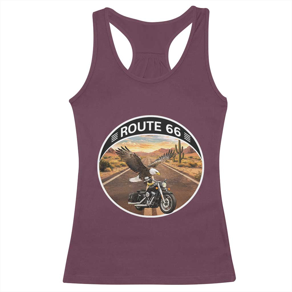 Route Highway 66 Motorcycle Eagle Racerback Tank Top Americana Adventure TS12 Maroon Print Your Wear