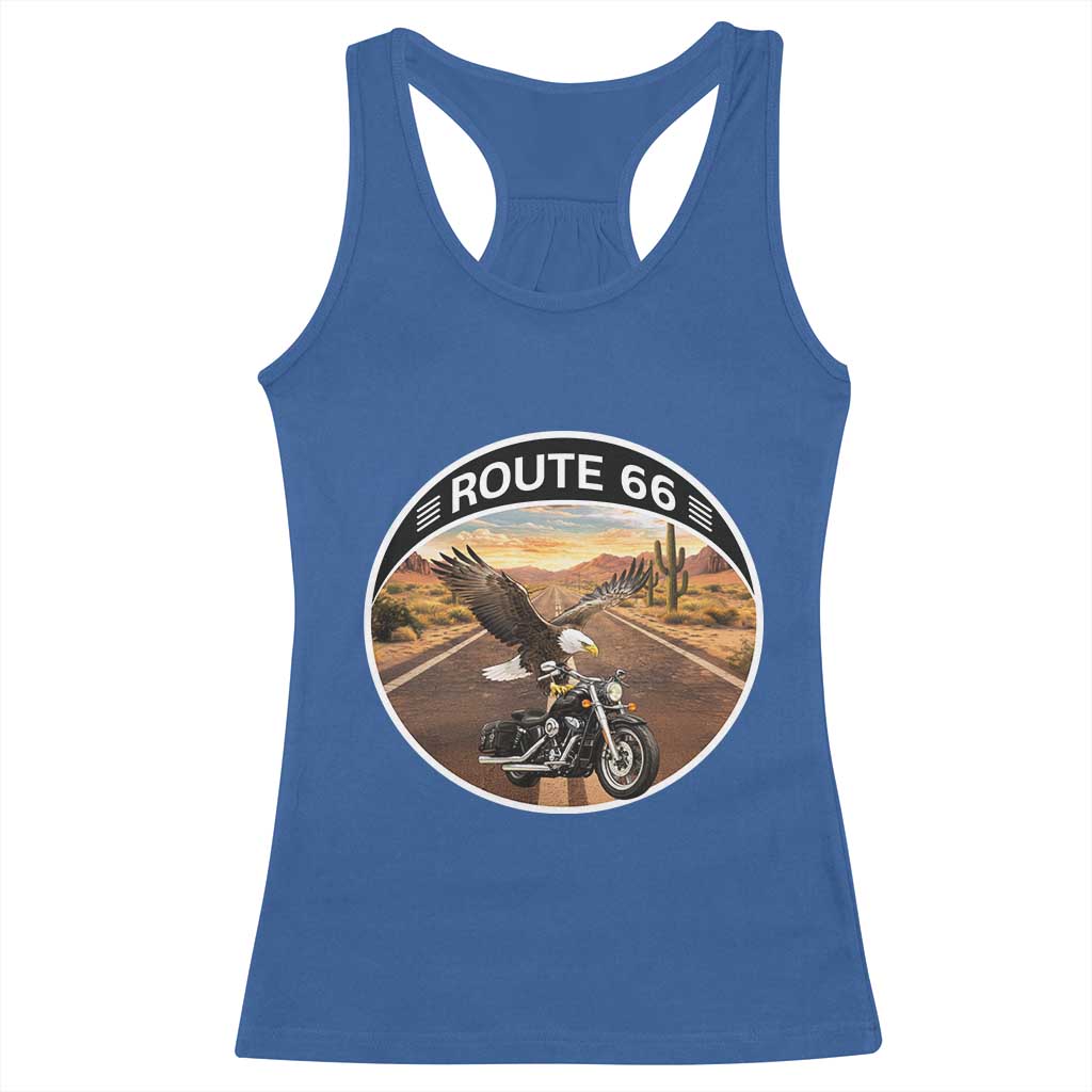Route Highway 66 Motorcycle Eagle Racerback Tank Top Americana Adventure TS12 Royal Blue Print Your Wear