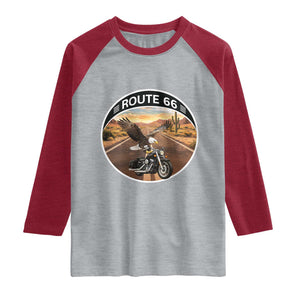 Route Highway 66 Motorcycle Eagle Raglan Shirt Americana Adventure TS12 Heather Gray Heather Red Print Your Wear