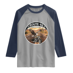 Route Highway 66 Motorcycle Eagle Raglan Shirt Americana Adventure TS12 Sport Gray Navy Print Your Wear