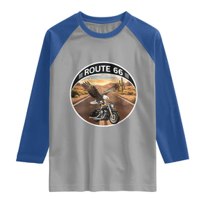 Route Highway 66 Motorcycle Eagle Raglan Shirt Americana Adventure TS12 Sport Gray Royal Print Your Wear