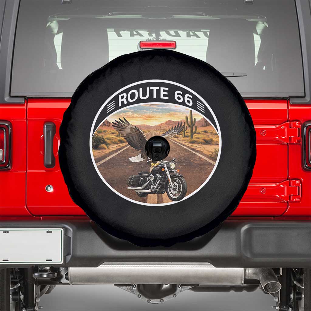 Route Highway 66 Motorcycle Eagle Spare Tire Cover Americana Adventure TS12 Black Print Your Wear