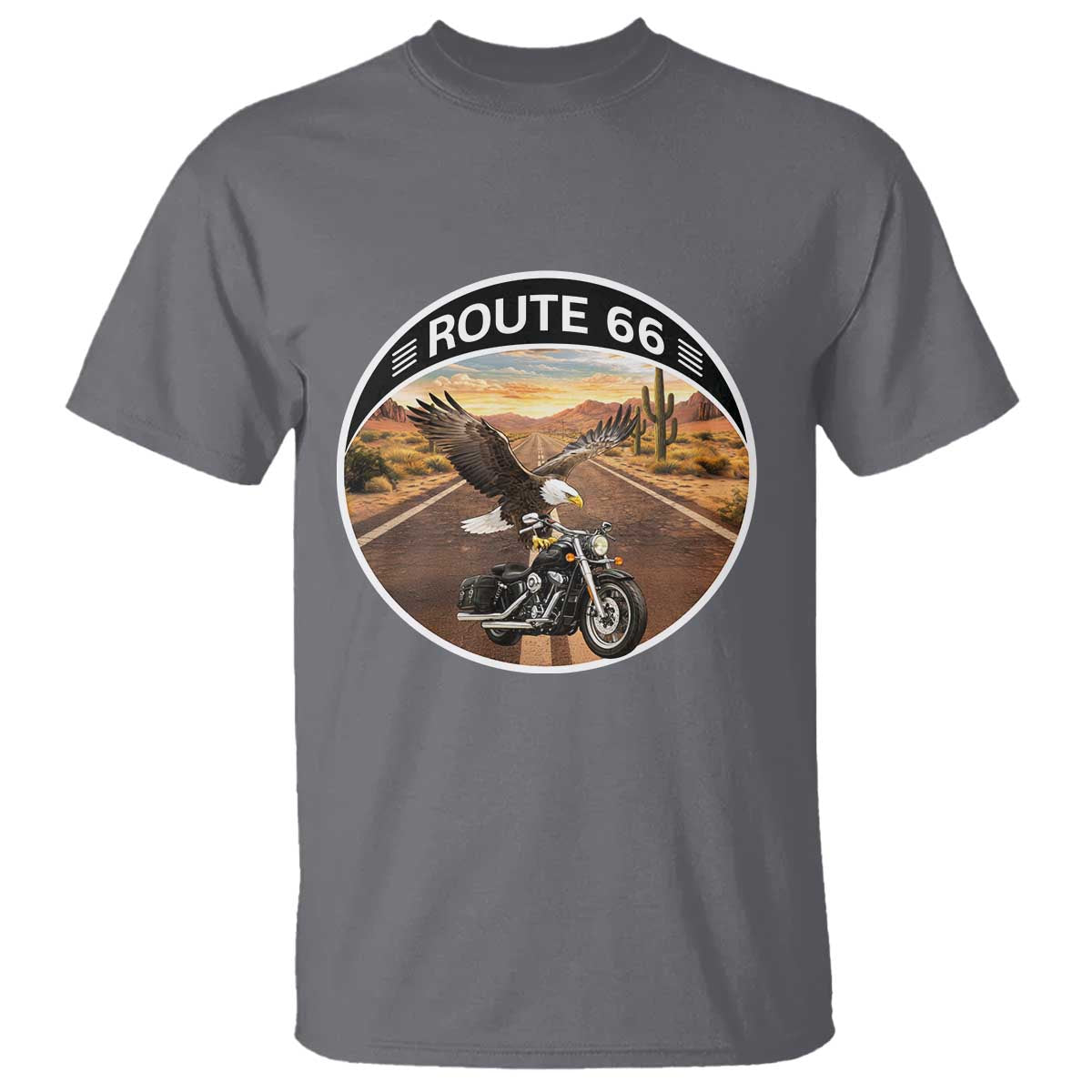 Route Highway 66 Motorcycle Eagle T Shirt Americana Adventure TS12 Charcoal Print Your Wear