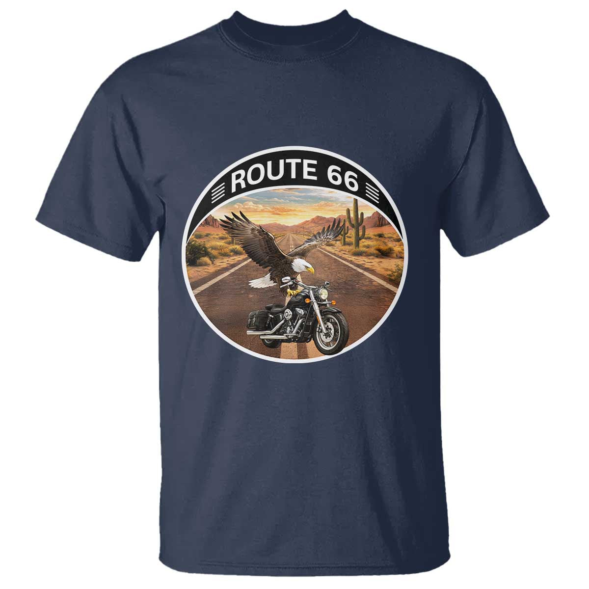 Route Highway 66 Motorcycle Eagle T Shirt Americana Adventure TS12 Navy Print Your Wear