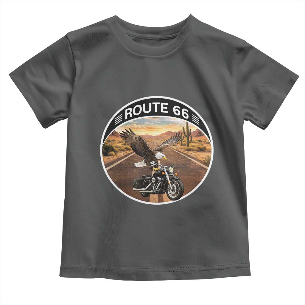 Route Highway 66 Motorcycle Eagle Toddler T Shirt Americana Adventure TS12 Dark Heather Print Your Wear