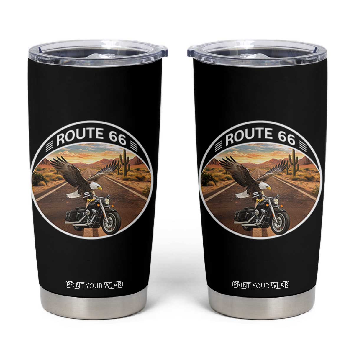 Route Highway 66 Motorcycle Eagle Tumbler Cup Americana Adventure TS12 Black Print Your Wear