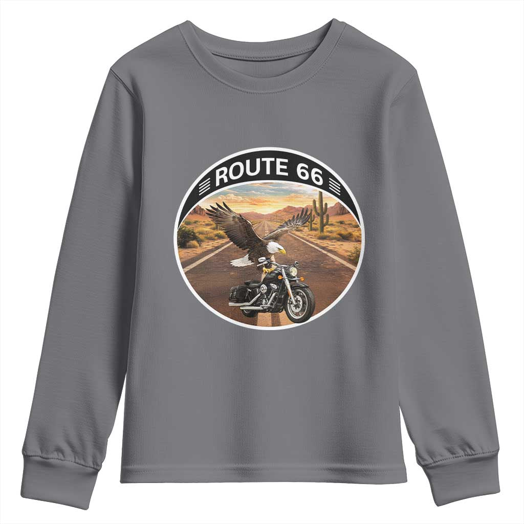 Route Highway 66 Motorcycle Eagle Youth Sweatshirt Americana Adventure TS12 Charcoal Print Your Wear