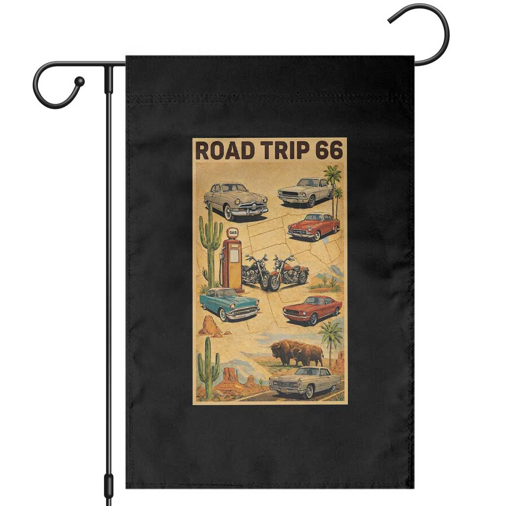 Vintage Route Highway 66 Road Trip Poster Garden Flag Open Road Adventure TS12 Black Print Your Wear