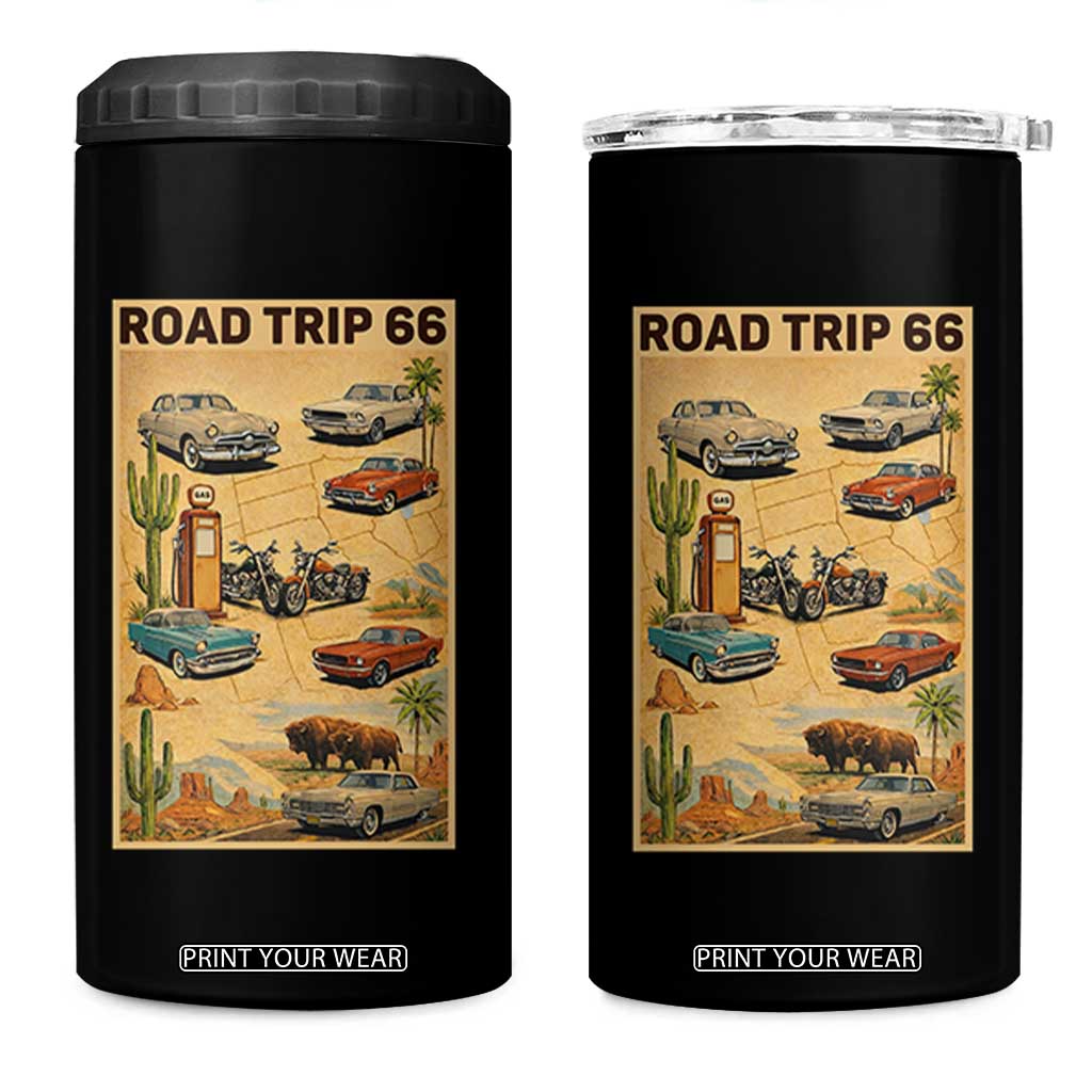 Vintage Route Highway 66 Road Trip Poster 4 in 1 Can Cooler Tumbler Open Road Adventure TS12 One Size: 16 oz Black Print Your Wear