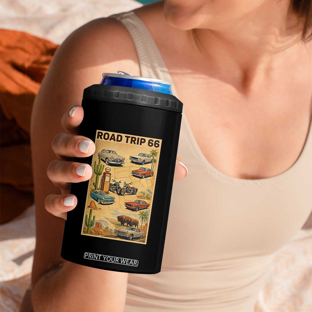 Vintage Route Highway 66 Road Trip Poster 4 in 1 Can Cooler Tumbler Open Road Adventure TS12 Print Your Wear