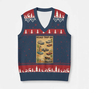 Vintage Route Highway 66 Road Trip Poster V-Neck Knit Sweater Vest Open Road Adventure TS12 Navy Red Print Your Wear