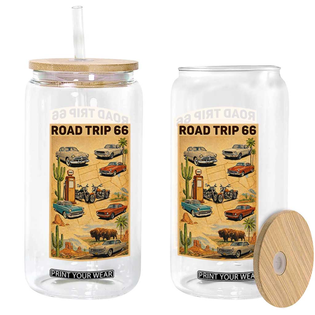 Vintage Route Highway 66 Road Trip Poster Glass Can Open Road Adventure TS12 Print Your Wear