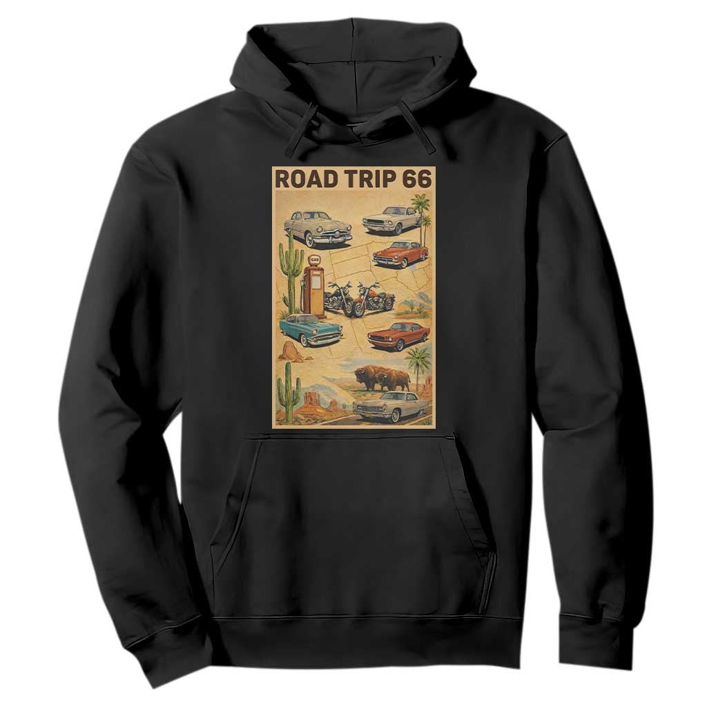 Vintage Route Highway 66 Road Trip Poster Hoodie Open Road Adventure TS12 Black Print Your Wear