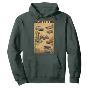 Vintage Route Highway 66 Road Trip Poster Hoodie Open Road Adventure TS12 Dark Forest Green Print Your Wear