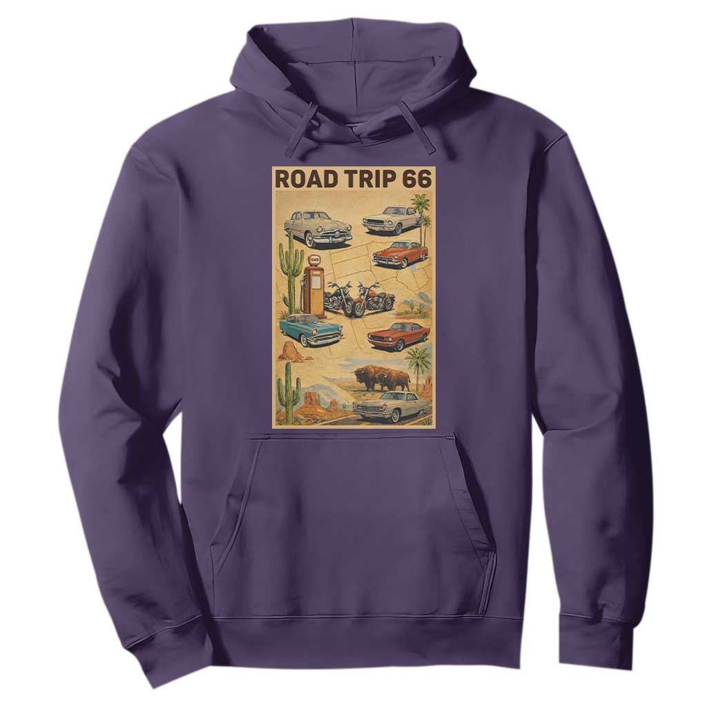 Vintage Route Highway 66 Road Trip Poster Hoodie Open Road Adventure TS12 Purple Print Your Wear
