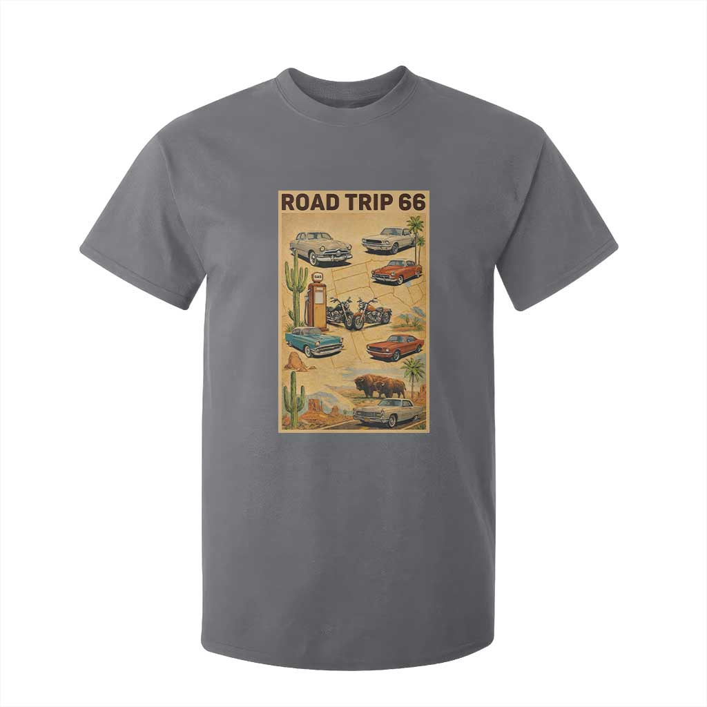 Vintage Route Highway 66 Road Trip Poster T Shirt For Kid Open Road Adventure TS12 Charcoal Print Your Wear