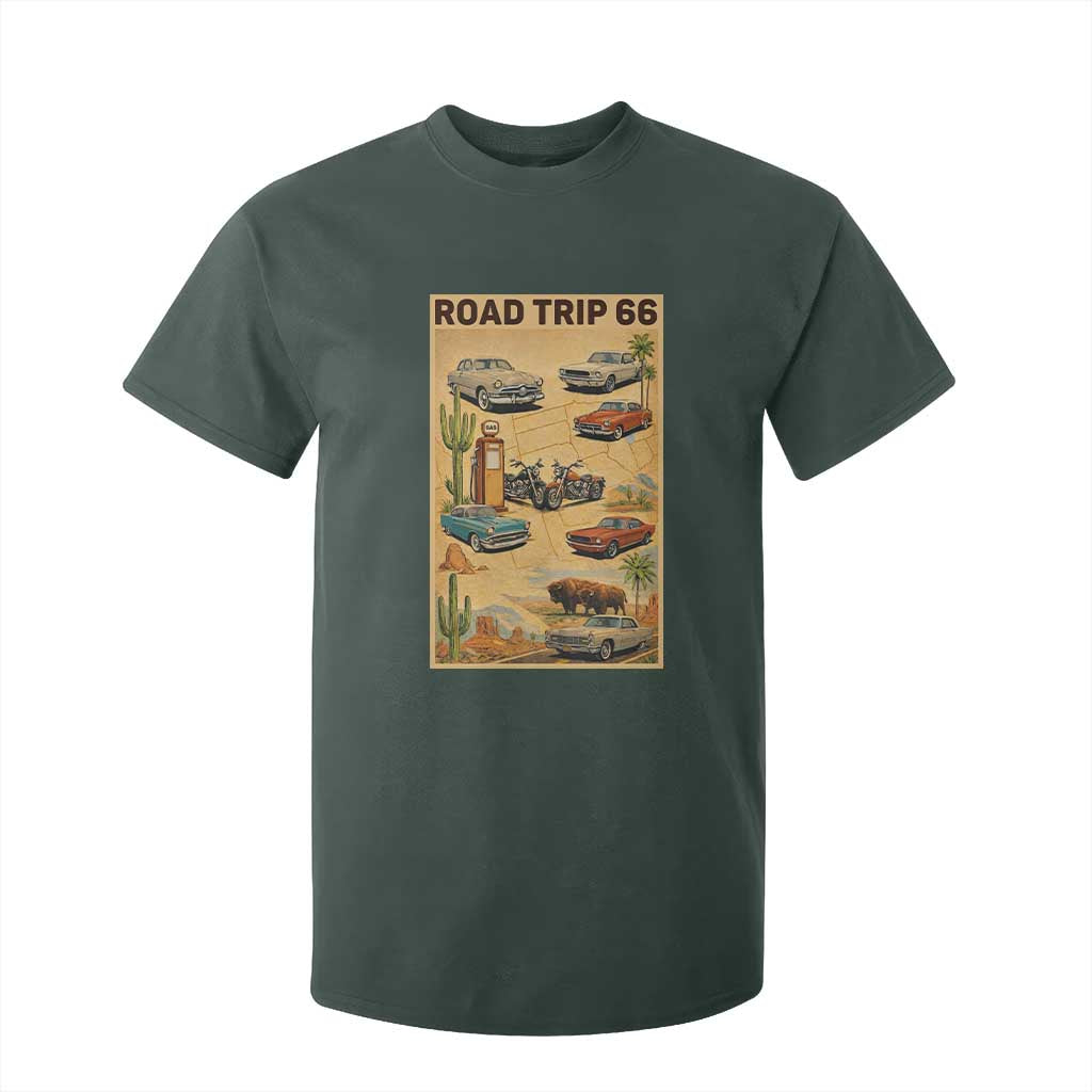 Vintage Route Highway 66 Road Trip Poster T Shirt For Kid Open Road Adventure TS12 Dark Forest Green Print Your Wear