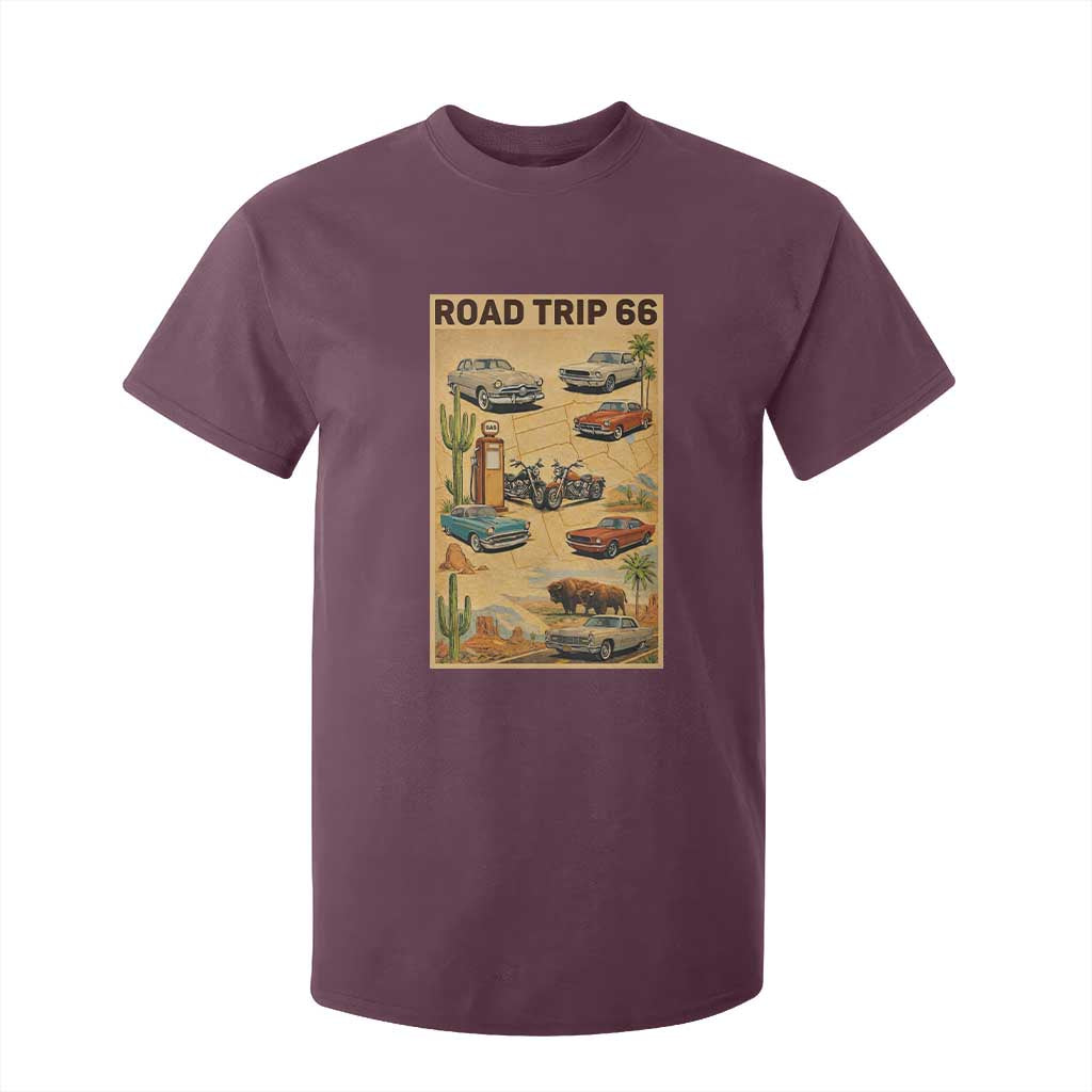 Vintage Route Highway 66 Road Trip Poster T Shirt For Kid Open Road Adventure TS12 Maroon Print Your Wear
