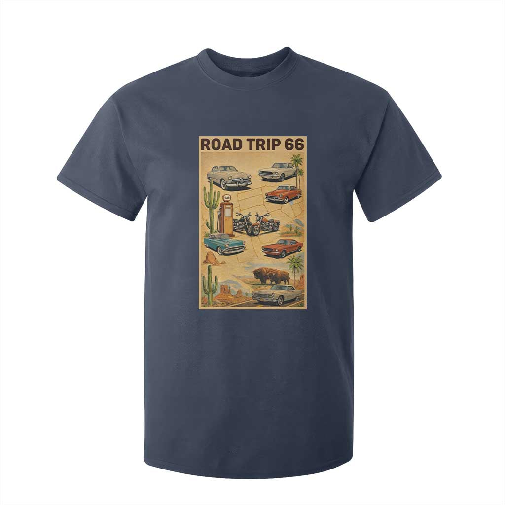 Vintage Route Highway 66 Road Trip Poster T Shirt For Kid Open Road Adventure TS12 Navy Print Your Wear