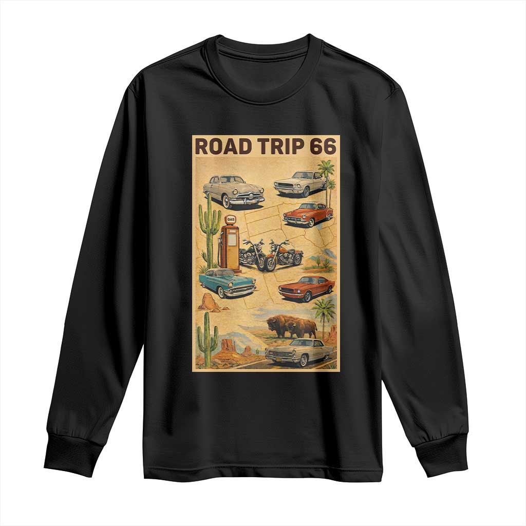 Vintage Route Highway 66 Road Trip Poster Long Sleeve Shirt Open Road Adventure TS12 Black Print Your Wear