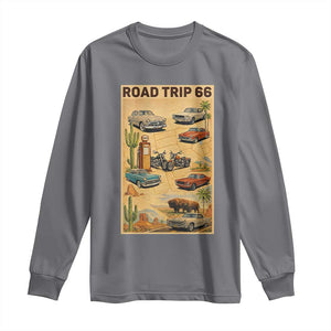 Vintage Route Highway 66 Road Trip Poster Long Sleeve Shirt Open Road Adventure TS12 Charcoal Print Your Wear