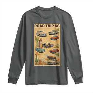 Vintage Route Highway 66 Road Trip Poster Long Sleeve Shirt Open Road Adventure TS12 Dark Heather Print Your Wear
