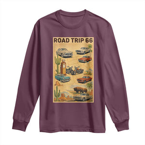 Vintage Route Highway 66 Road Trip Poster Long Sleeve Shirt Open Road Adventure TS12 Maroon Print Your Wear