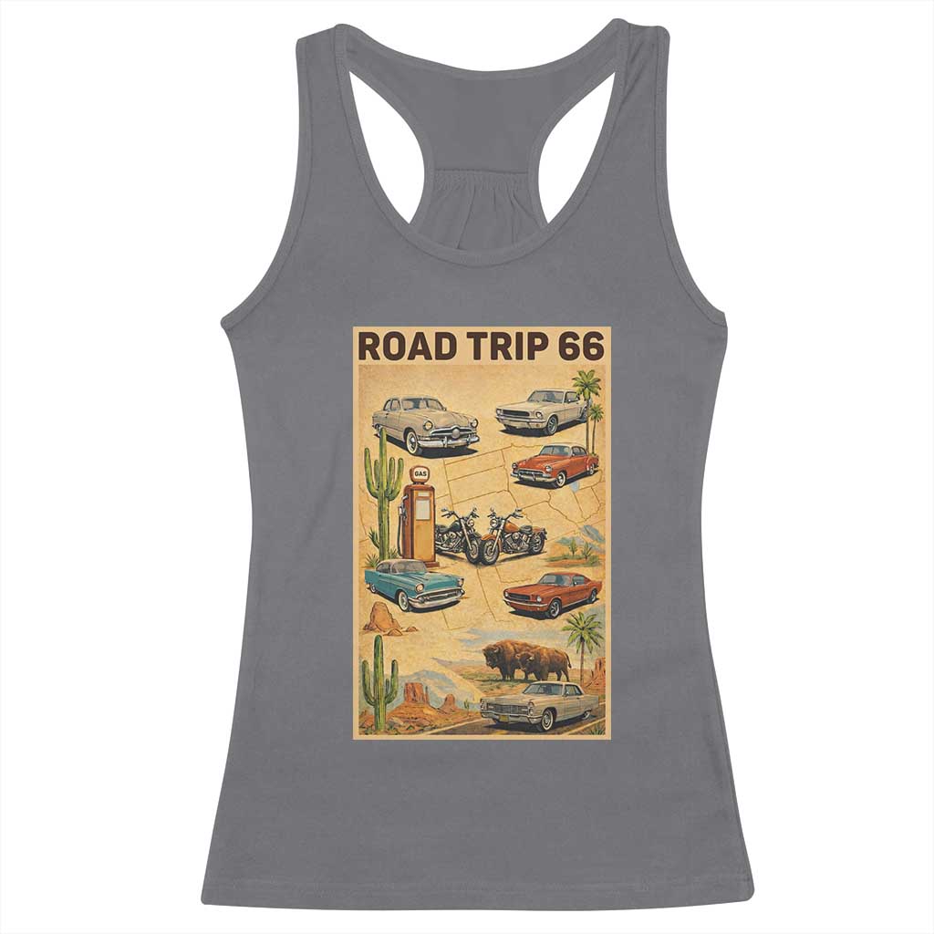 Vintage Route Highway 66 Road Trip Poster Racerback Tank Top Open Road Adventure TS12 Charcoal Print Your Wear