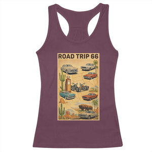 Vintage Route Highway 66 Road Trip Poster Racerback Tank Top Open Road Adventure TS12 Maroon Print Your Wear