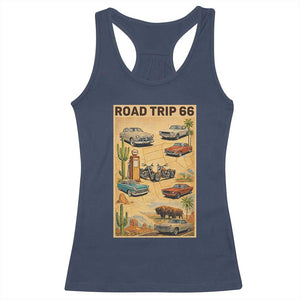 Vintage Route Highway 66 Road Trip Poster Racerback Tank Top Open Road Adventure TS12 Navy Print Your Wear