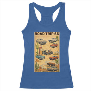 Vintage Route Highway 66 Road Trip Poster Racerback Tank Top Open Road Adventure TS12 Royal Blue Print Your Wear