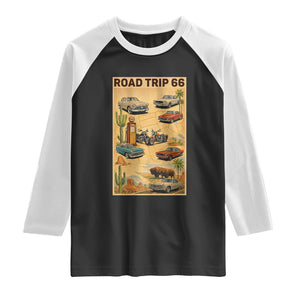 Vintage Route Highway 66 Road Trip Poster Raglan Shirt Open Road Adventure TS12 Black White Print Your Wear