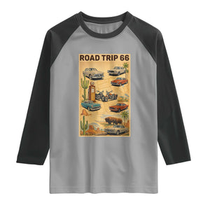 Vintage Route Highway 66 Road Trip Poster Raglan Shirt Open Road Adventure TS12 Sport Gray Black Print Your Wear