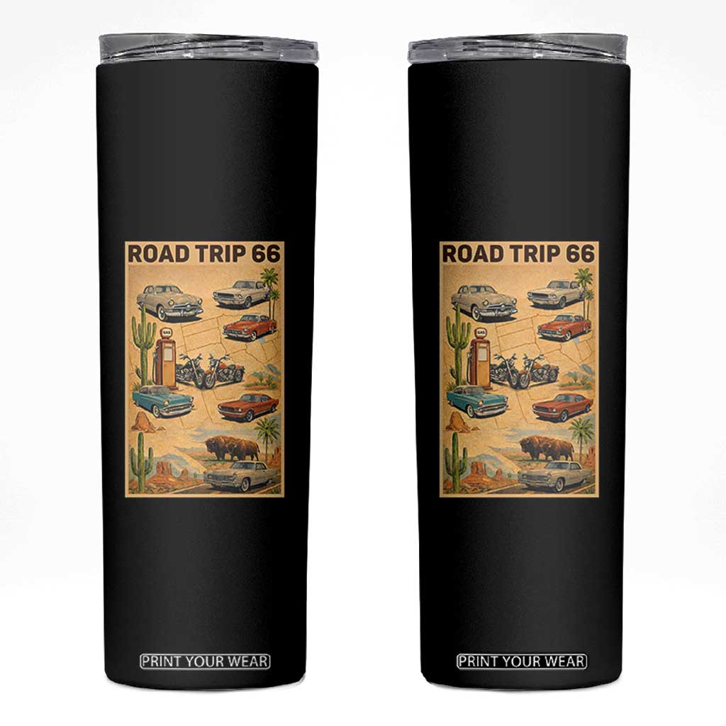 Vintage Route Highway 66 Road Trip Poster Skinny Tumbler Open Road Adventure TS12 Black Print Your Wear