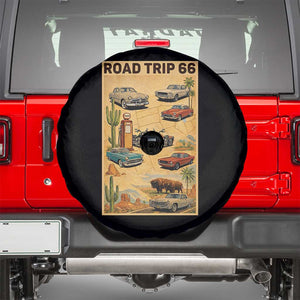 Vintage Route Highway 66 Road Trip Poster Spare Tire Cover Open Road Adventure TS12 Black Print Your Wear