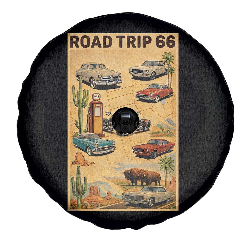Vintage Route Highway 66 Road Trip Poster Spare Tire Cover Open Road Adventure TS12 Print Your Wear
