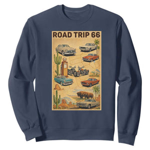 Vintage Route Highway 66 Road Trip Poster Sweatshirt Open Road Adventure TS12 Navy Print Your Wear